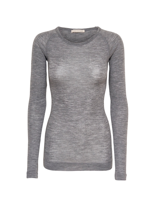 SEAMLESS BASIC L/S WOOL ONE SIZE BLOUSE GREY MELANGE